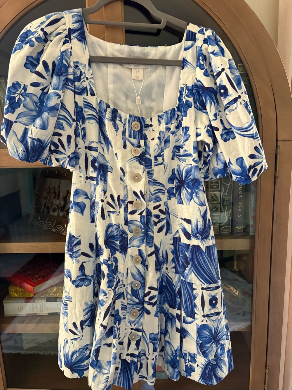 Caroline Constas White and Blue Floral Mini Dress
